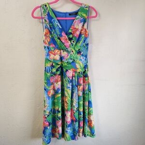 Lauren Ralph Lauren Black Label Floral Knee Length V-Neck Sleeveless Dress P2p17